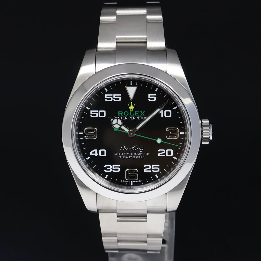 MINT 2020 Rolex 116900 Airking Black Arabic Dial 40mm Steel Green Watch Box