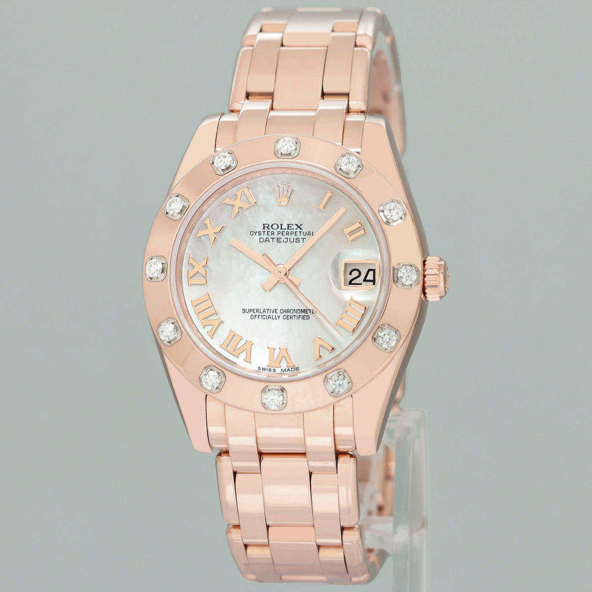 2026 Papers RSC MINT Rolex Pearlmaster MOP Mother of Pearl Roman 80315 Rose Gold Diamond 29mm Watch