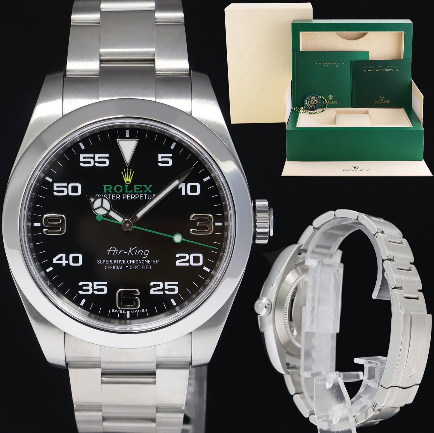 MINT 2020 Rolex 116900 Airking Black Arabic Dial 40mm Steel Green Watch Box