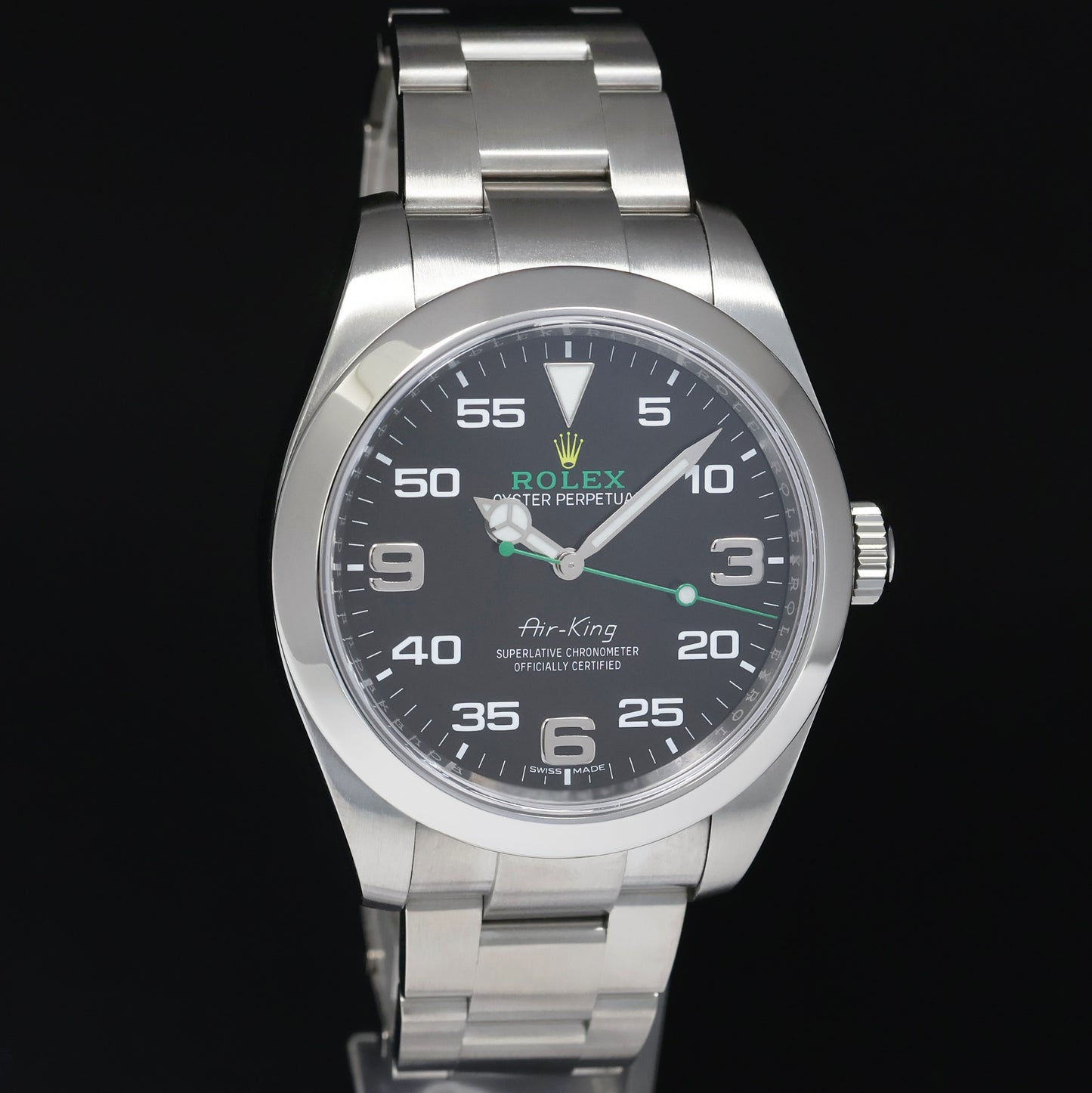 MINT 2020 Rolex 116900 Airking Black Arabic Dial 40mm Steel Green Watch Box