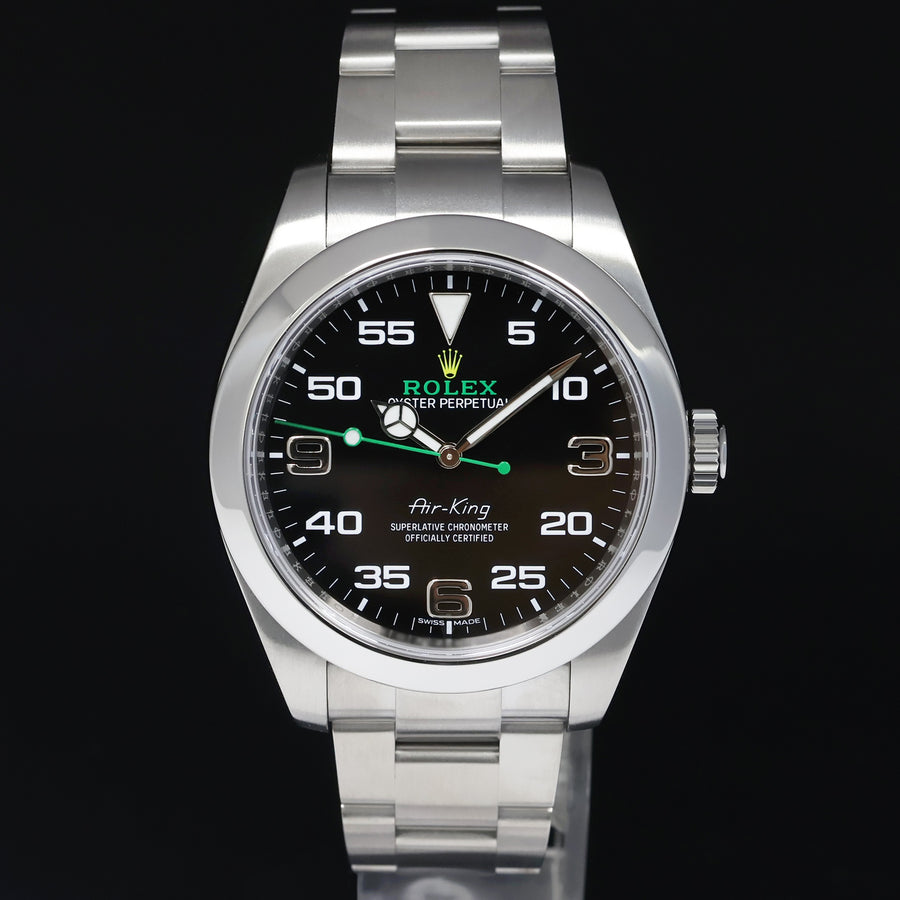 MINT 2017 PAPERS Rolex Air King 116900 Black Arabic Dial 40mm Steel Green Watch Box