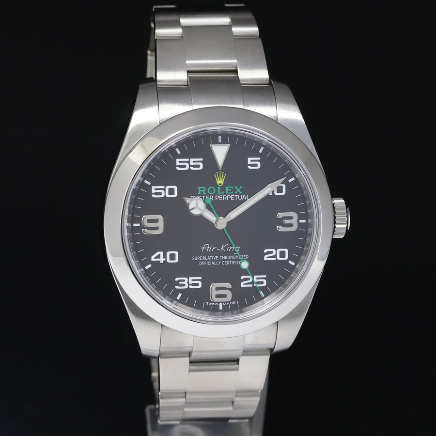 MINT 2017 PAPERS Rolex Air King 116900 Black Arabic Dial 40mm Steel Green Watch Box
