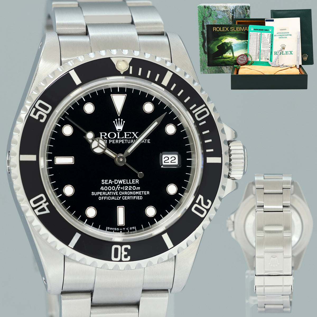 1993 PAPERS PAPERS MINT Rolex Sea-Dweller Steel 16600 Black 40mm Watch Box