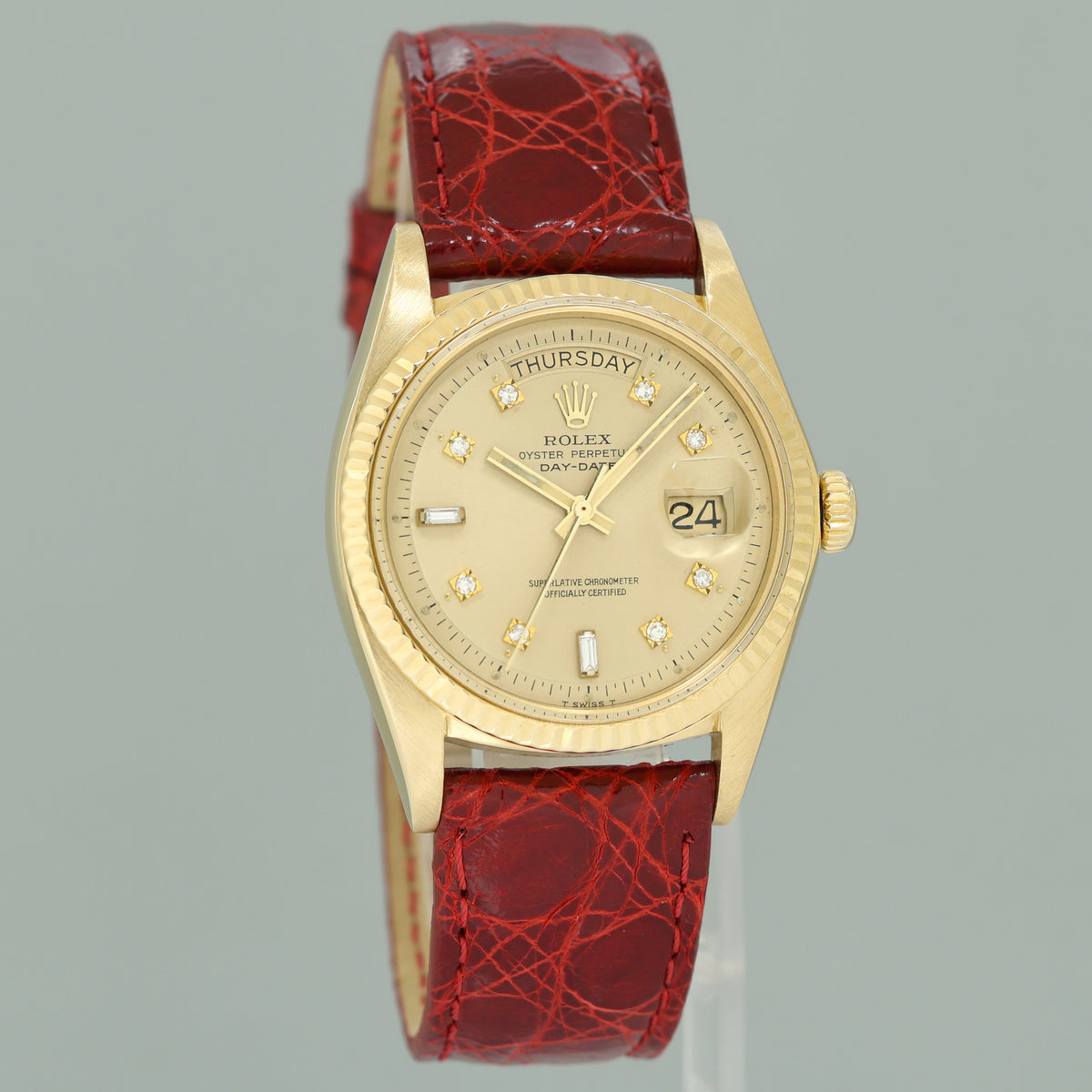 MINT Rolex Day-Date President 1803 Champagne Pie Pan Diamond Yellow Gold 36mm Watch