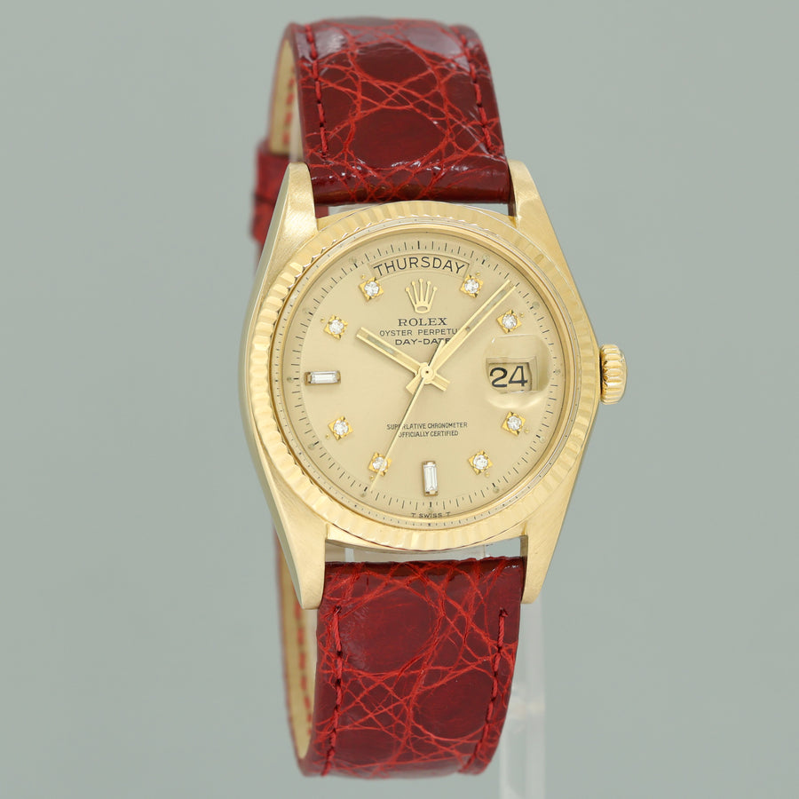MINT Rolex Day-Date President 1803 Champagne Pie Pan Diamond Yellow Gold 36mm Watch