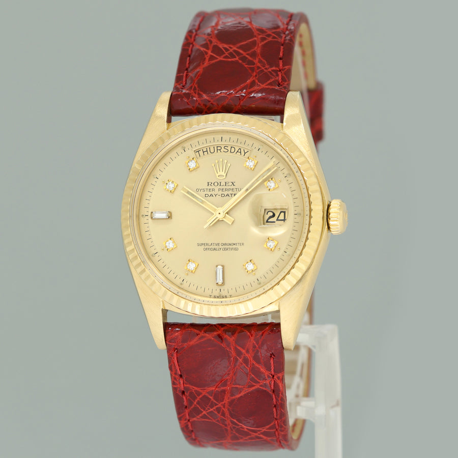 MINT Rolex Day-Date President 1803 Champagne Pie Pan Diamond Yellow Gold 36mm Watch