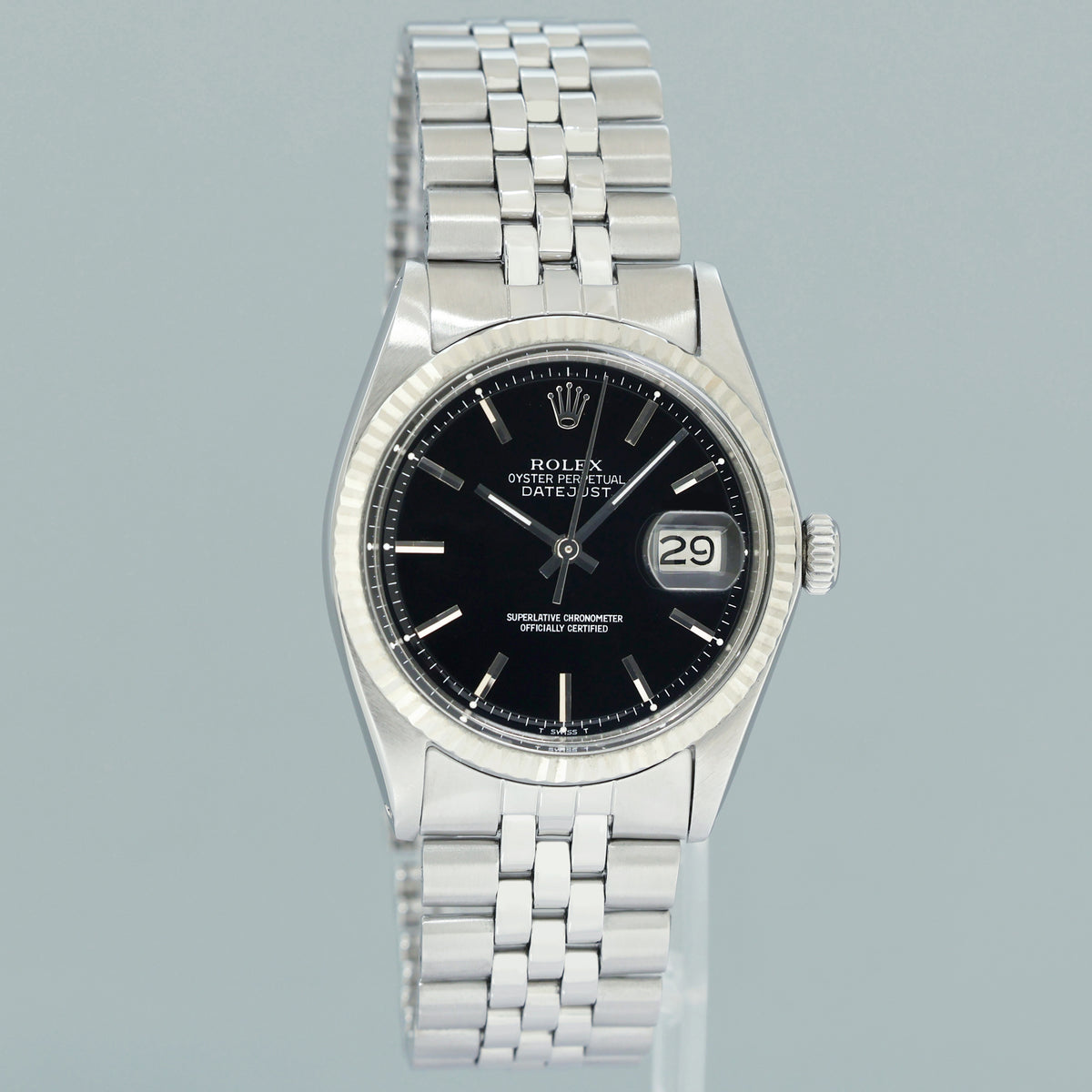 Rolex DateJust 36mm Black Stick 1601 Jubilee Steel Watch Box