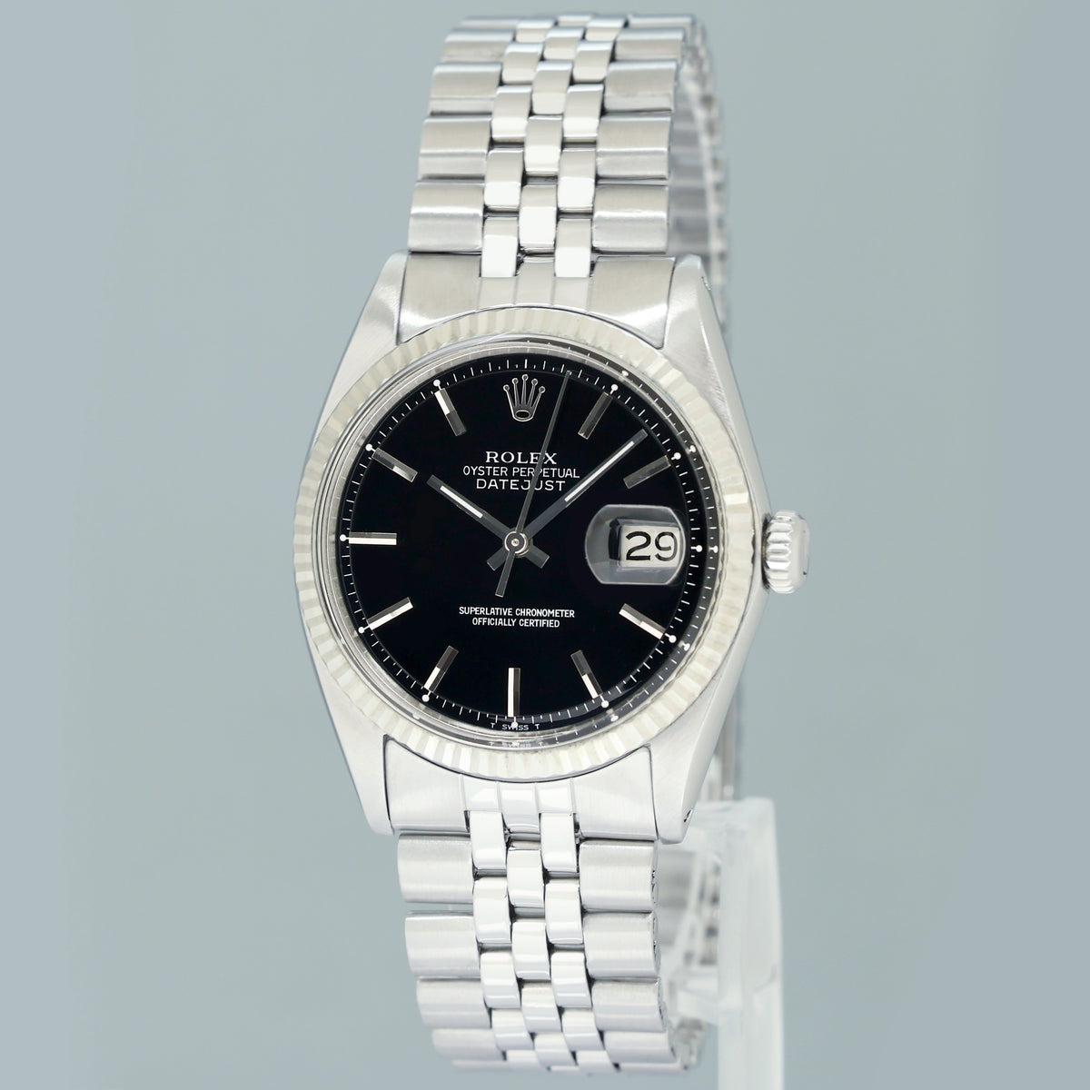 Rolex DateJust 36mm Black Stick 1601 Jubilee Steel Watch Box