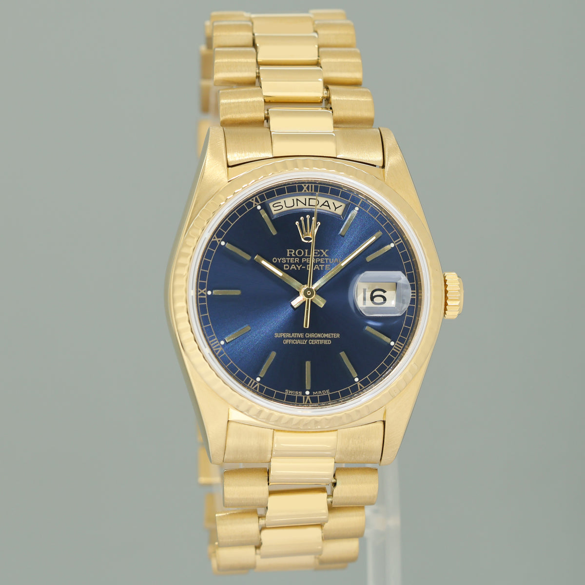 Rolex President Day-Date Blue Stick 18038 Quickset Yellow Gold Watch Box