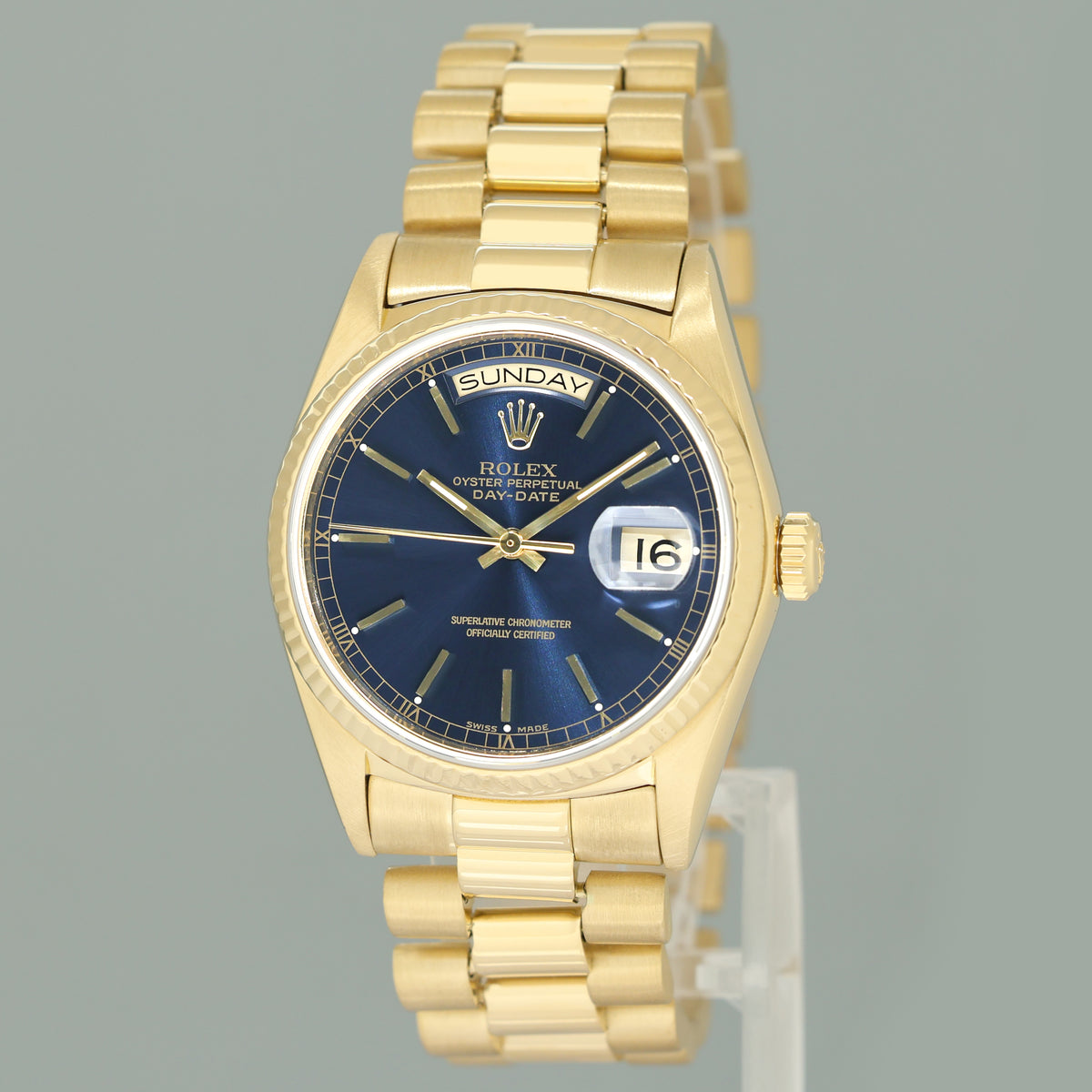 Rolex President Day-Date Blue Stick 18038 Quickset Yellow Gold Watch Box