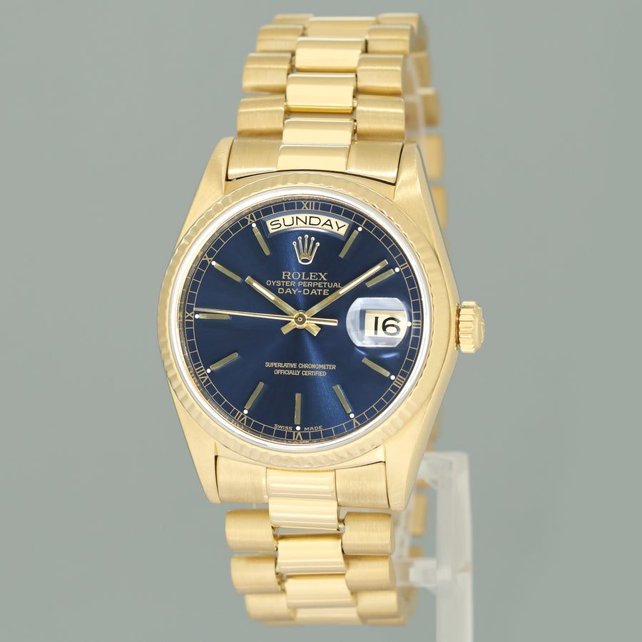 Rolex President Day-Date Blue Stick 18038 Quickset Yellow Gold Watch Box