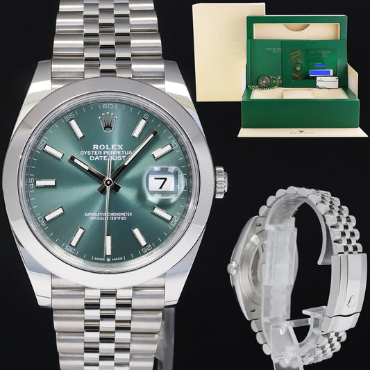2022 NEW PAPERS Rolex DateJust 41 Mint Green Stick Jubilee 126300 Watch Box