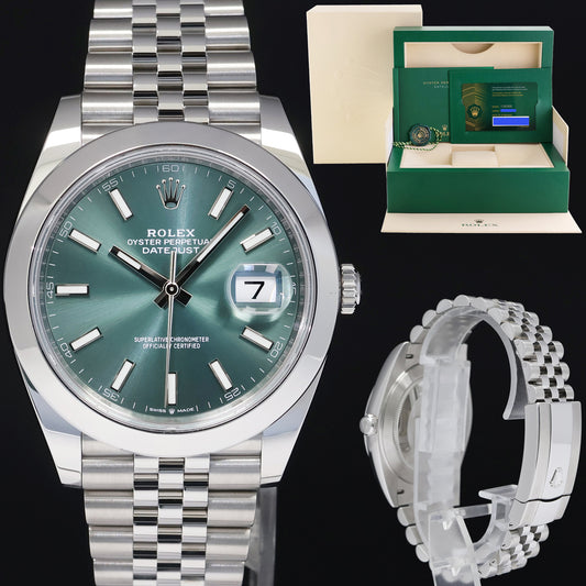 2022 NEW PAPERS Rolex DateJust 41 Mint Green Stick Jubilee 126300 Watch Box