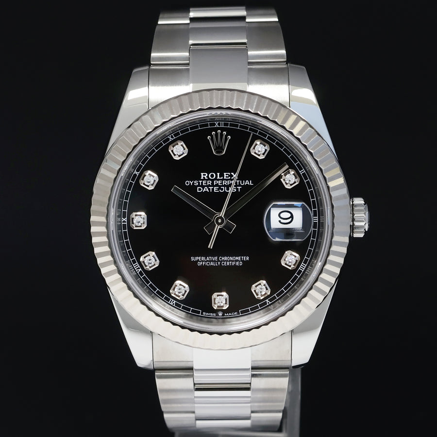 2024 NEW PAPERS Rolex DateJust 41 126334 Black Diamond White Gold 41mm Fluted Oyster Watch Box