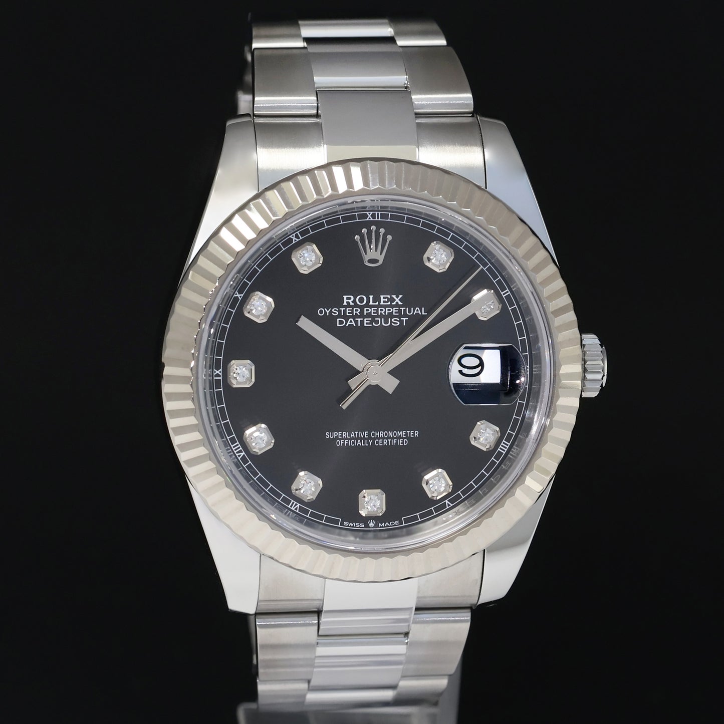 2024 NEW PAPERS Rolex DateJust 41 126334 Black Diamond White Gold 41mm Fluted Oyster Watch Box
