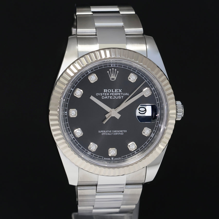 2024 NEW PAPERS Rolex DateJust 41 126334 Black Diamond White Gold 41mm Fluted Oyster Watch Box