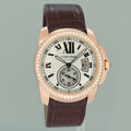 MINT Cartier Calibre de Cartier 42 Silver Dial Rose Gold Diamond Mens Watch WF100005 Box