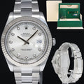2016 MINT Rolex Datejust 2 41mm Silver Diamond 116334 White Gold Fluted Watch Box
