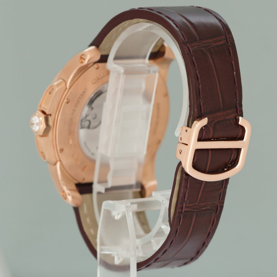 MINT Cartier Calibre de Cartier 42 Silver Dial Rose Gold Diamond Mens Watch WF100005 Box