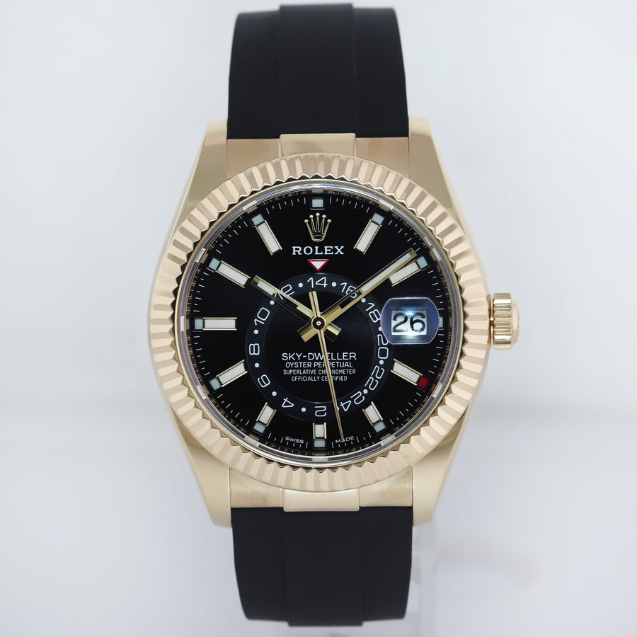 2022 MINT Rolex Sky-Dweller Yellow Gold Black Oysterflex 326238 Watch Box