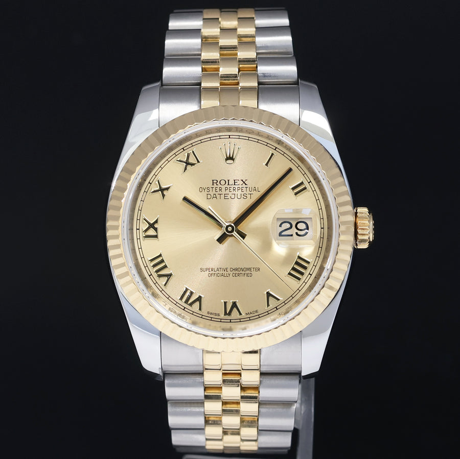 PAPERS 2017 MINT Rolex 116233 DateJust Jubilee Two Tone Gold Champagne Roman 36mm Watch