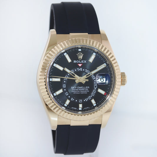 2022 MINT Rolex Sky-Dweller Yellow Gold Black Oysterflex 326238 Watch Box