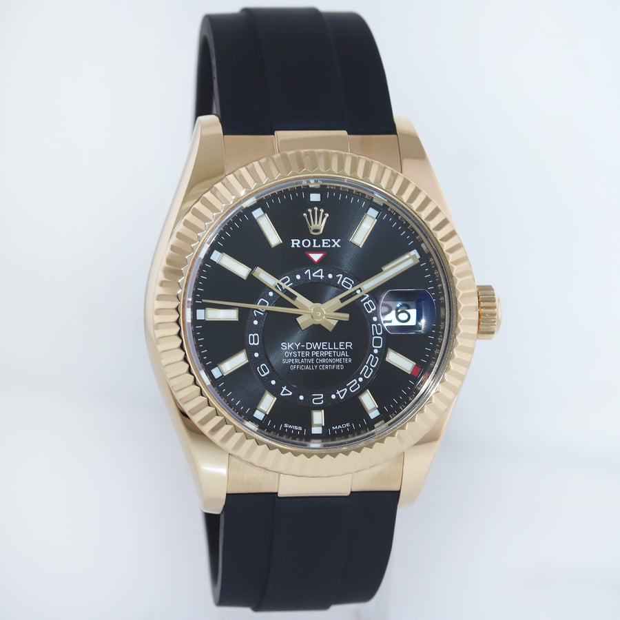 2022 MINT Rolex Sky-Dweller Yellow Gold Black Oysterflex 326238 Watch Box
