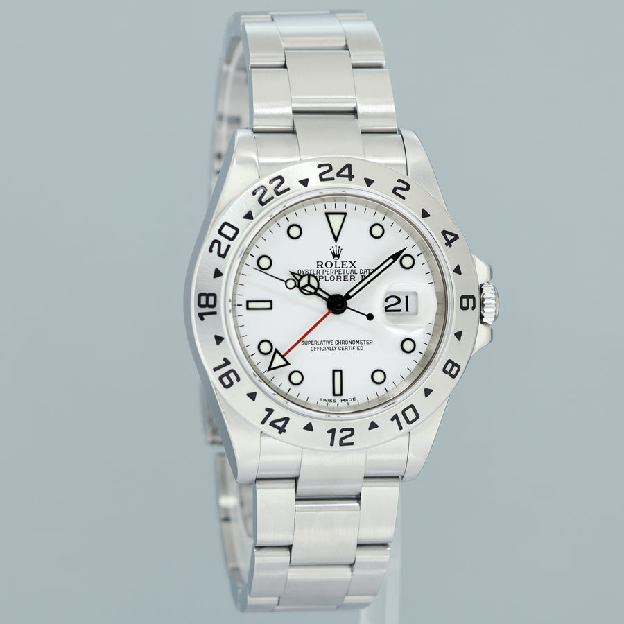 2005 PAPERS MINT Rolex 16570 Explorer II White 40mm No Holes Polar GMT Watch Box