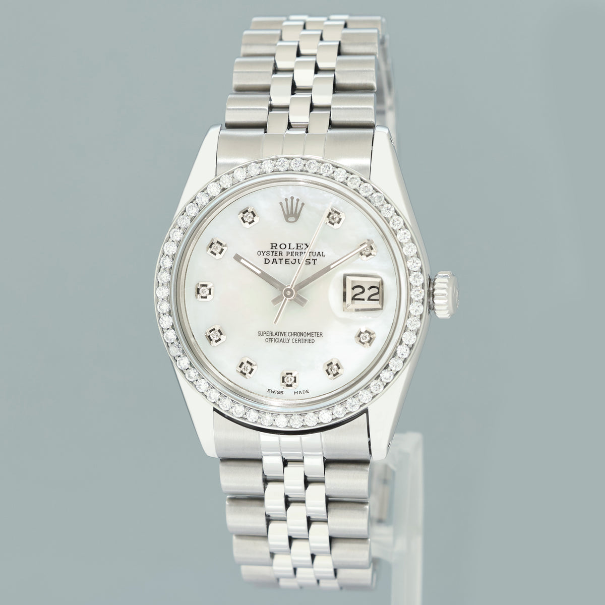 MINT DIAMOND Bezel Rolex DateJust 36mm Mother of Pearl 16014 Steel Jubilee Watch Box