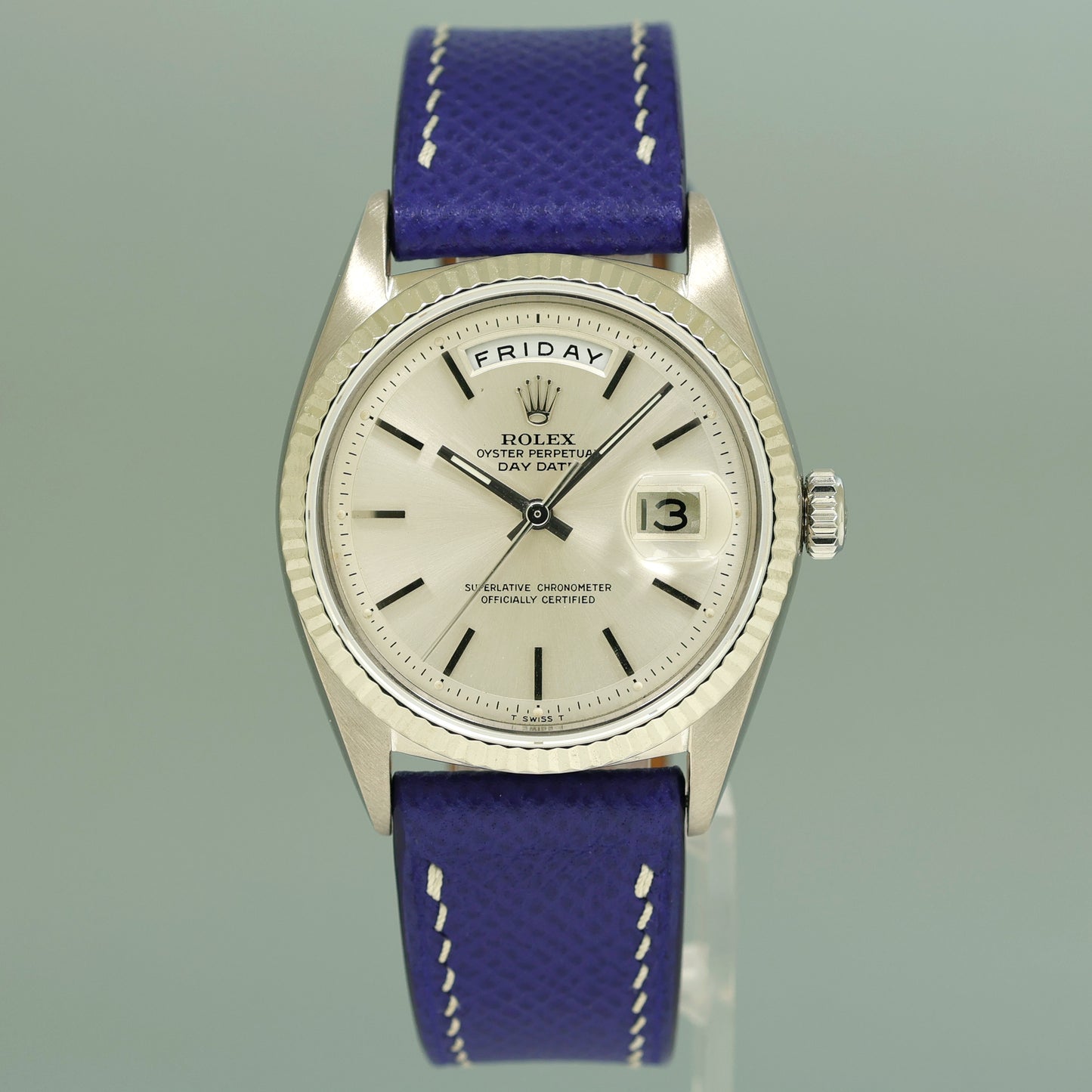 Rolex Day-Date President Pie Pan Silver Stick 36mm 1803 White Gold Leather Watch Box
