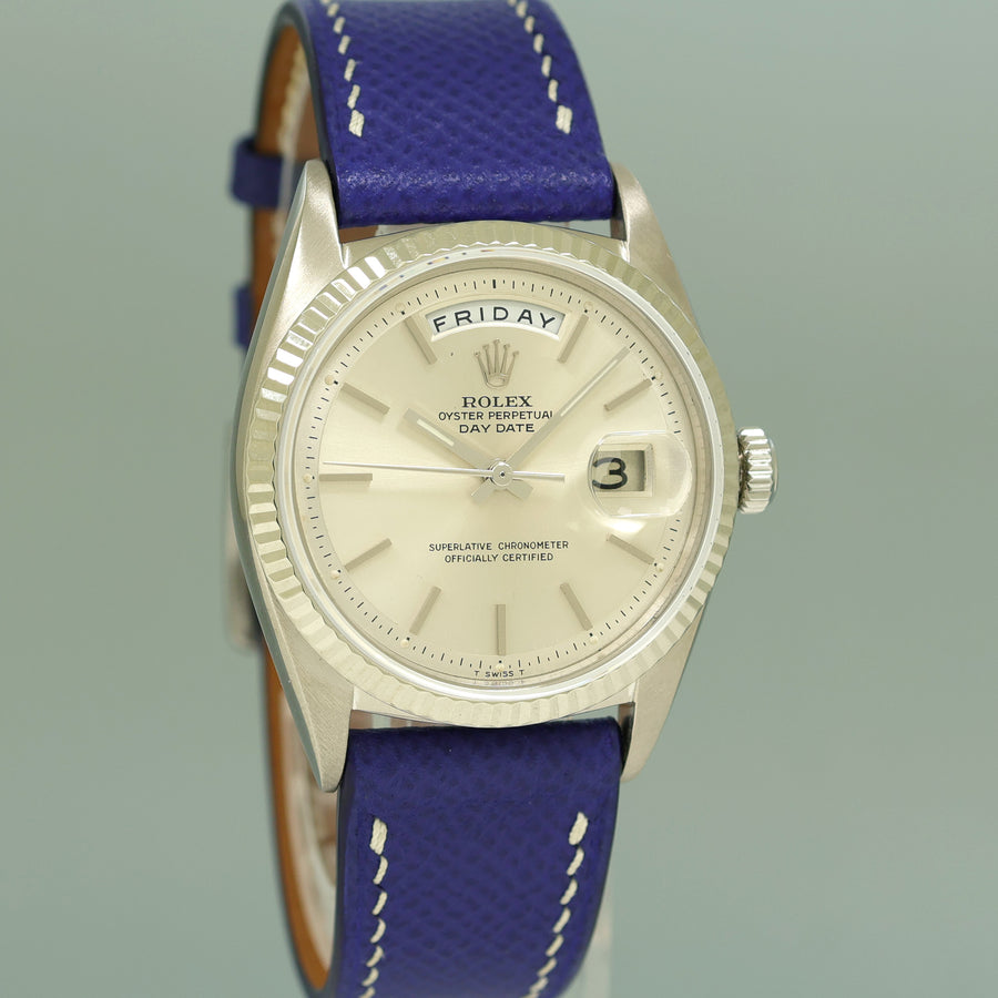 Rolex Day-Date President Pie Pan Silver Stick 36mm 1803 White Gold Leather Watch Box
