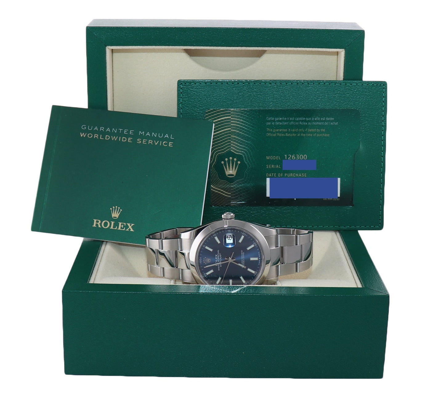 2024 NEW PAPERS Rolex DateJust 41 Steel 126300 Blue Stick Dial Oyster 41mm Watch Box