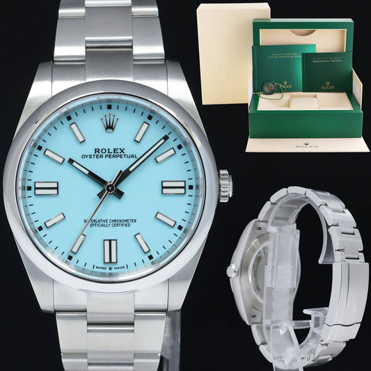 2022 MINT Rolex Oyster Perpetual 41mm Blue Tiffany Oyster 124300 Watch Box