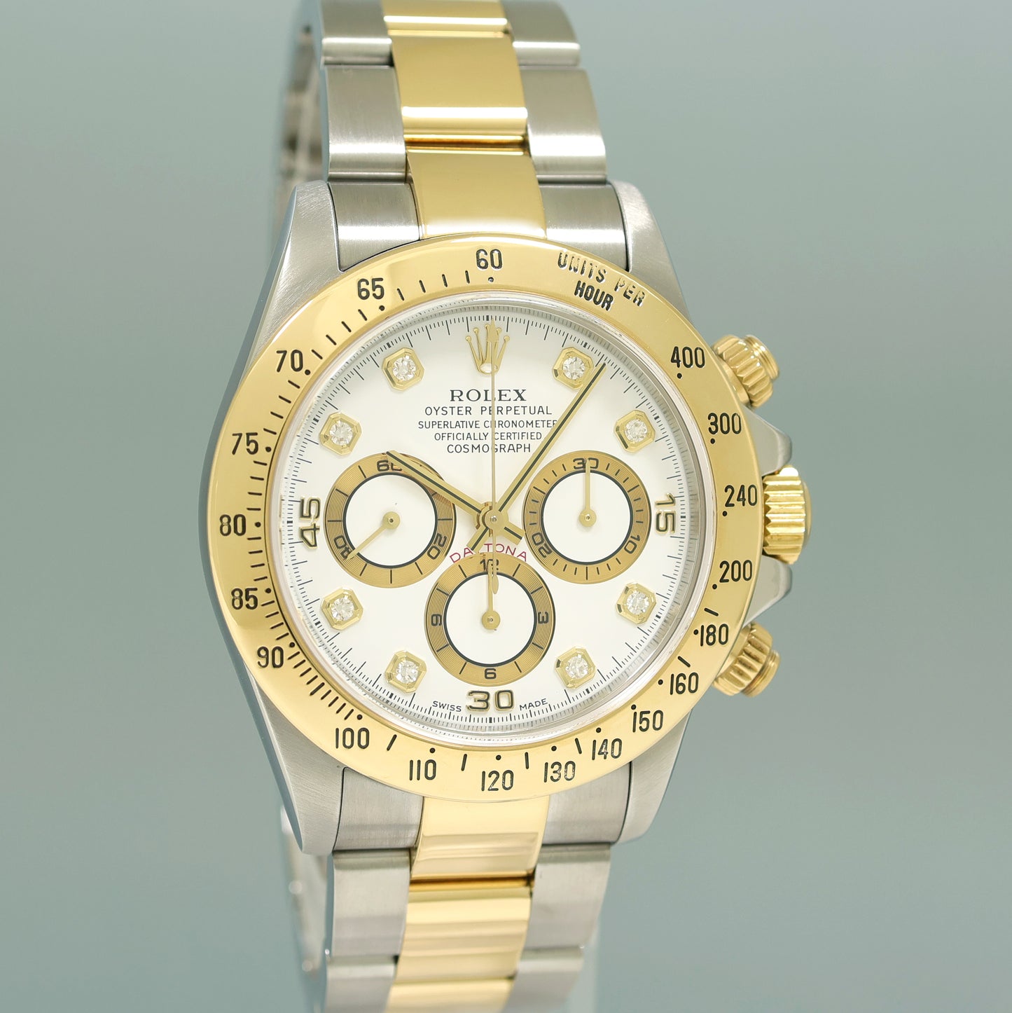 1999 MINT Rolex Daytona 16523 Zenith Two Tone Yellow Gold White Diamond Watch Box