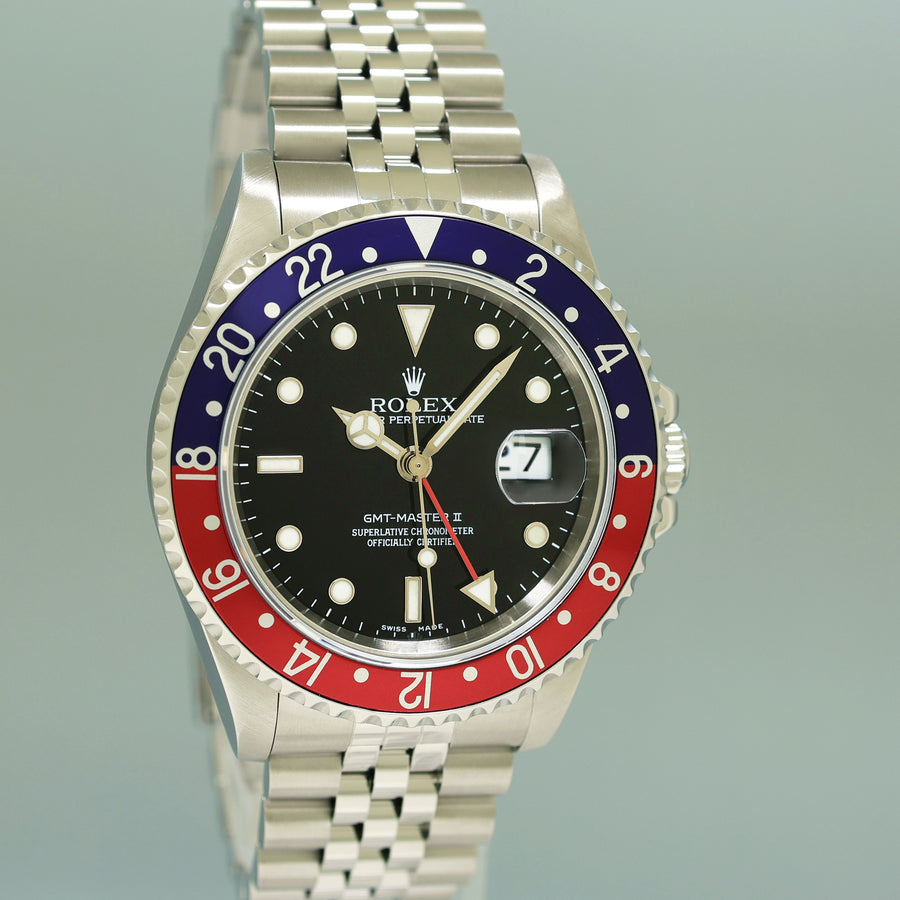 MINT Rolex GMT-Master 2 Pepsi Blue Red Jubilee 40mm Steel 16710 Watch Box
