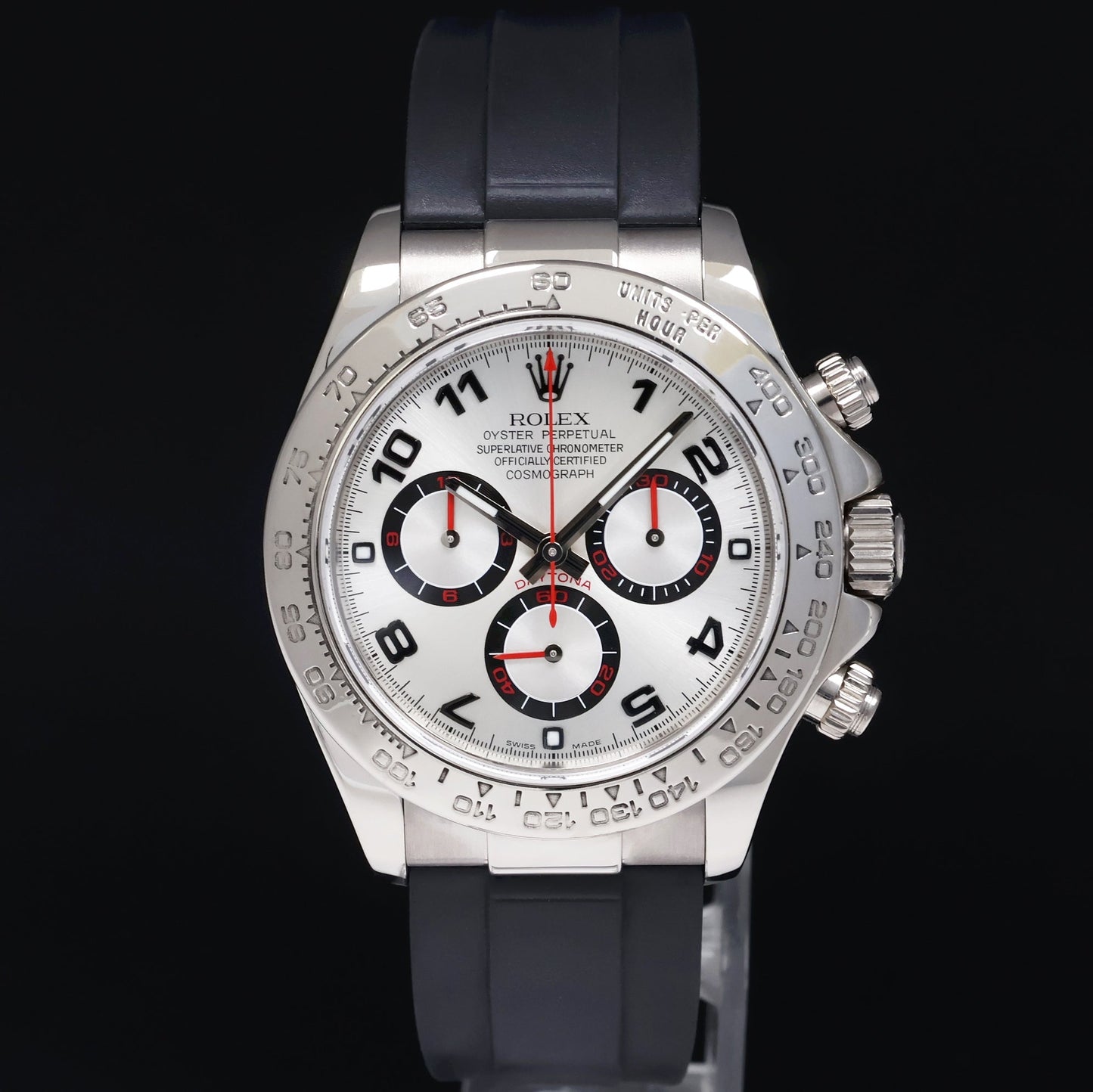Rolex Daytona White Gold 116519 Silver Red Racing Rubber Chronograph Watch Box