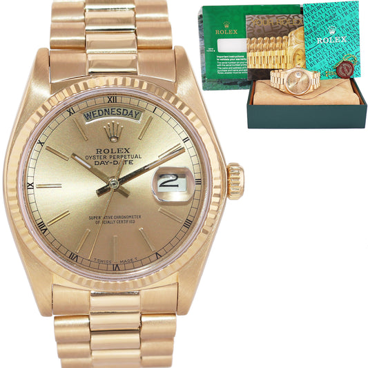MINT Rolex President Day Date Champagne 18038 Quick Set Yellow Gold Watch Box