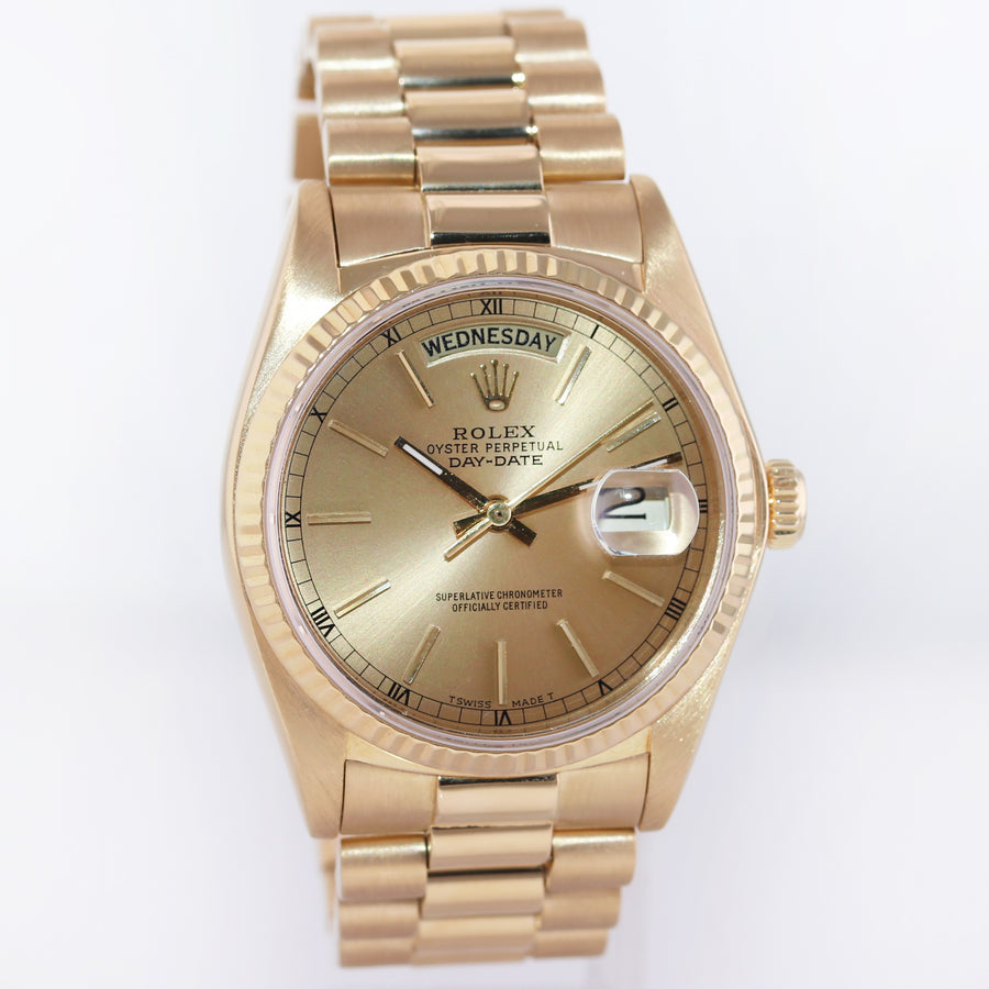MINT Rolex President Day Date Champagne 18038 Quick Set Yellow Gold Watch Box