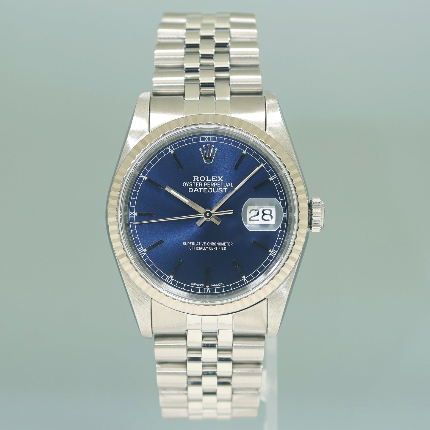 MINT Rolex DateJust 16234 Blue Roman Jubilee White Gold Fluted Watch Box