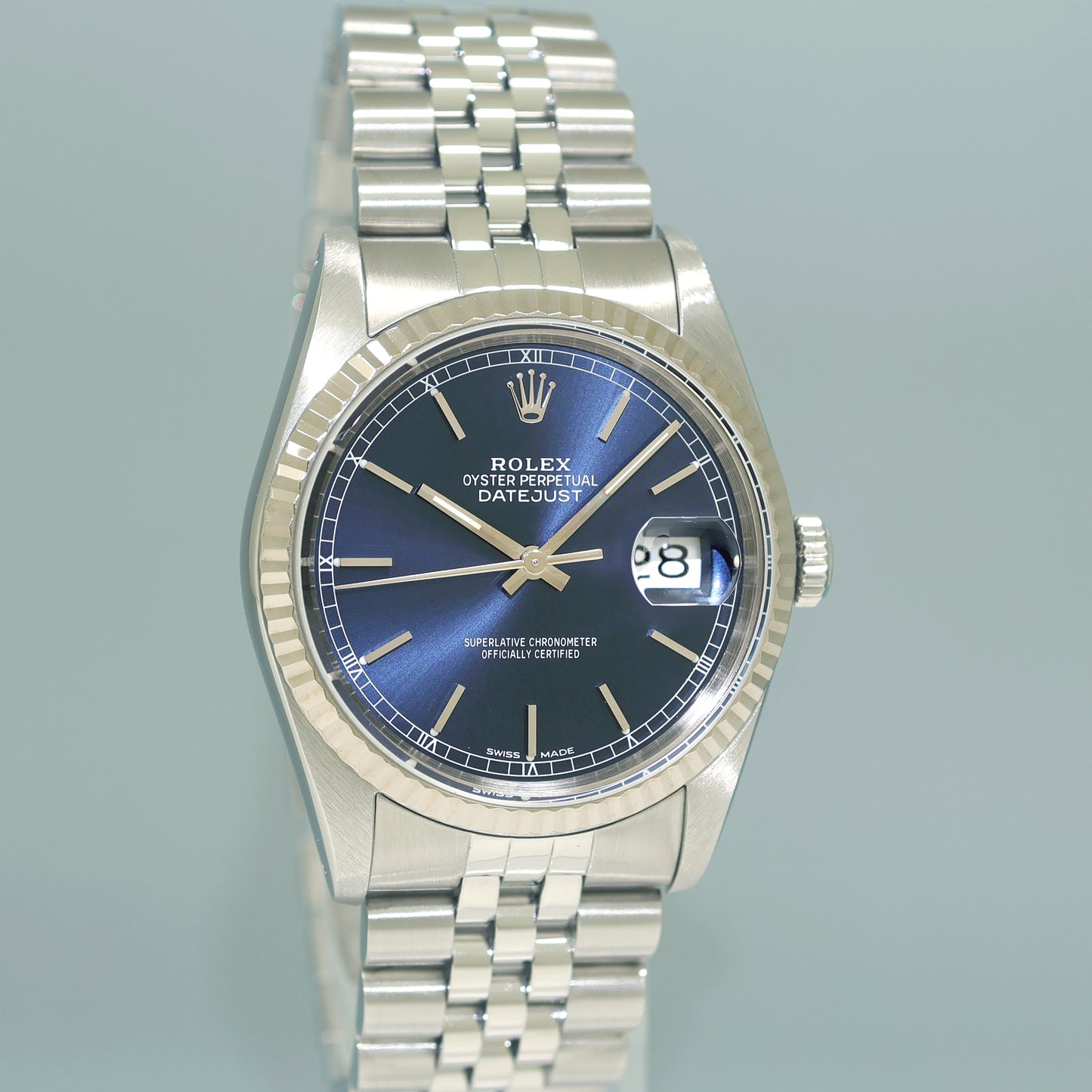 MINT Rolex DateJust 16234 Blue Roman Jubilee White Gold Fluted Watch Box