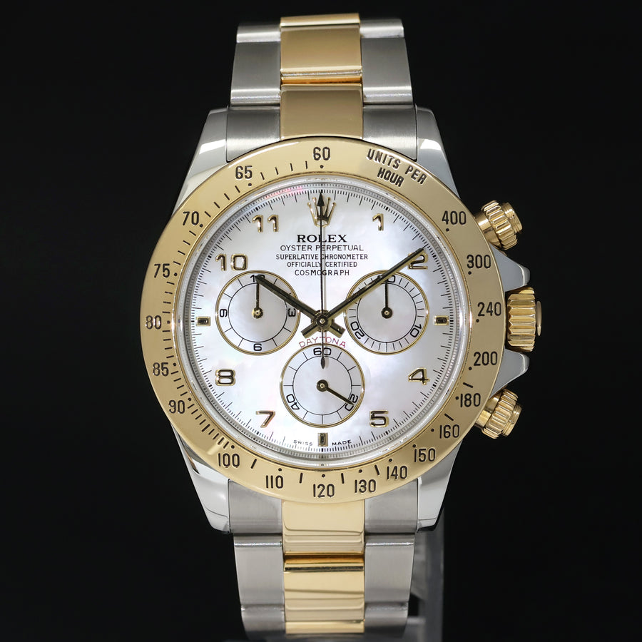 2015 MINT Rolex Daytona 116523 Mother of Pearl MOP Yellow Gold Two Tone Watch Box