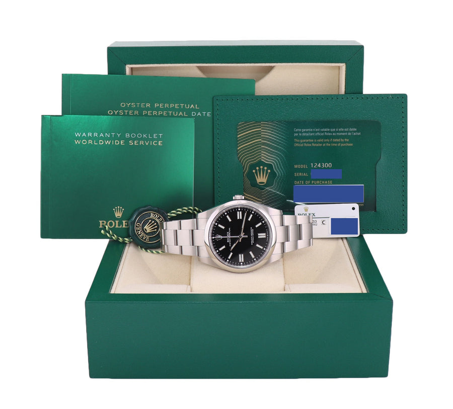 2021 NEW PAPERS Rolex 124300 Oyster Perpetual Steel 41mm Black Watch Box