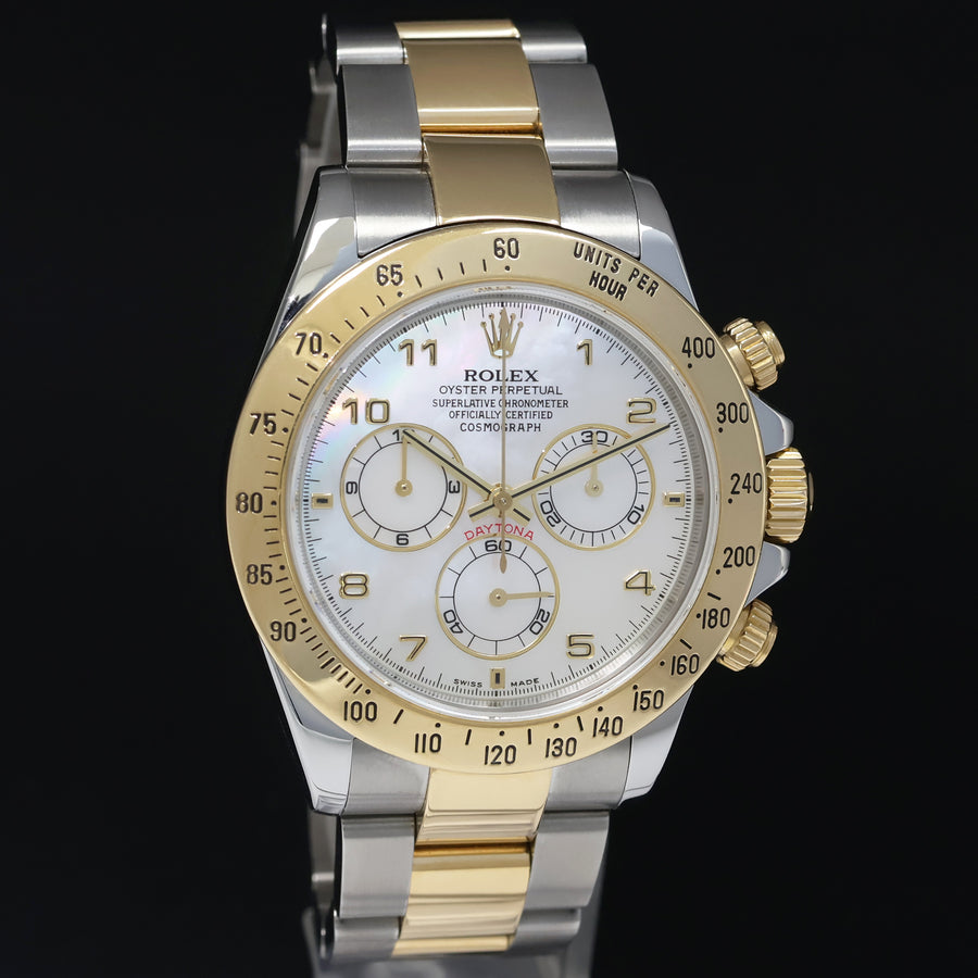 2015 MINT Rolex Daytona 116523 Mother of Pearl MOP Yellow Gold Two Tone Watch Box