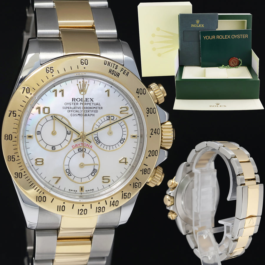 2015 MINT Rolex Daytona 116523 Mother of Pearl MOP Yellow Gold Two Tone Watch Box