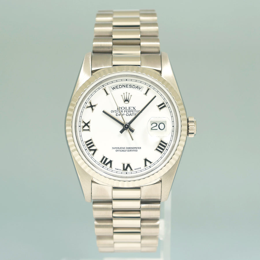 MINT Rolex President Day Date 18239 White Roman Double Quick Set White Gold Watch Box