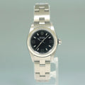 Ladies Rolex 24mm Steel 76080 Black Dial Oyster Perpetual Watch Box