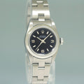 Ladies Rolex 24mm Steel 76080 Black Dial Oyster Perpetual Watch Box