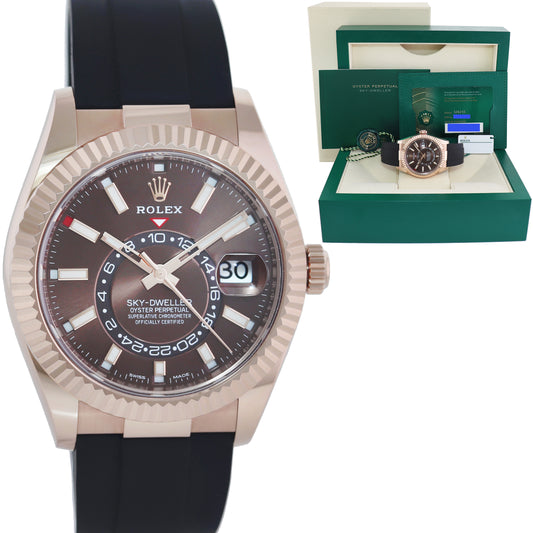 2022 NEW PAPERS Rolex Sky-Dweller Rose Gold Chocolate Stick Oysterflex 326235 Watch