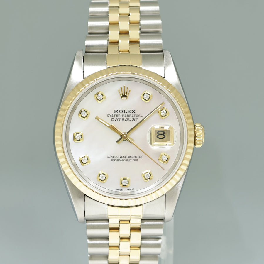 DIAMOND Pearl Rolex DateJust 16233 Two-Tone Yellow Gold Jubilee Watch Box