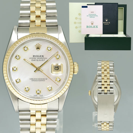 PAPERS DIAMOND Pearl Rolex DateJust 16233 Two-Tone Yellow Gold Jubilee Watch Box
